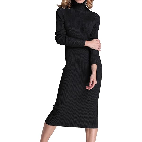 knee length dresses for ladies Winter Turtleneck Knitted Sweater Dress Fashion Solid Loose Pullover Long  Dresses For Women Clothing – Aviationkart main image 1