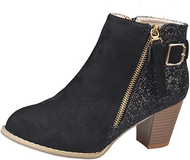 Dener Women Ladies Girls Ankle Boots With Heels Sequins Zipper