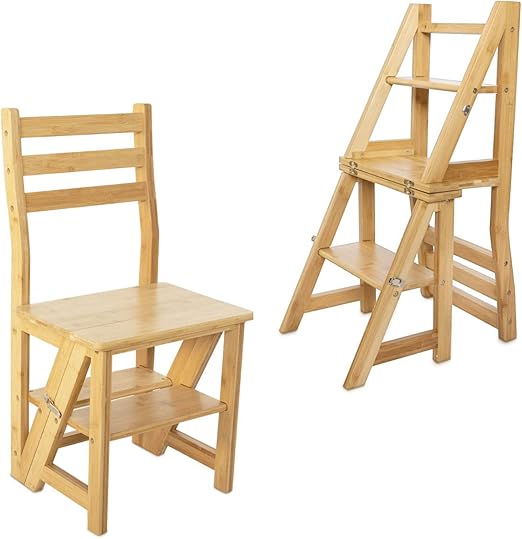 Navaris Folding Step Ladder Chair Wooden Foldable Ladder Stool