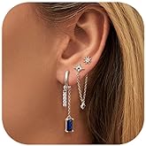 FIBO STEEL Sterling Silver Earring Sets for Multiple Piercing 14K Gold Plated Dainty Earrings for Women Hypoallergenic Huggie Hoop Drop Dangle Stud Earrings Cartilage Earring Set