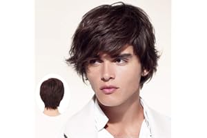 Swiking Men Brown Curly Layered Wig for Male Guy Short Fluffy Halloween Synthetic Cosplay Character Costume Hair Full Wigs