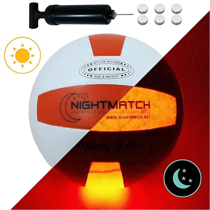 NIGHTMATCH LEUCHT-Volleyball MIT BALLPUMPE UND ERSATZBATTERIEN - Volleyball Ball - helle, Sensor-aktivierte LED-Beleuchtung -