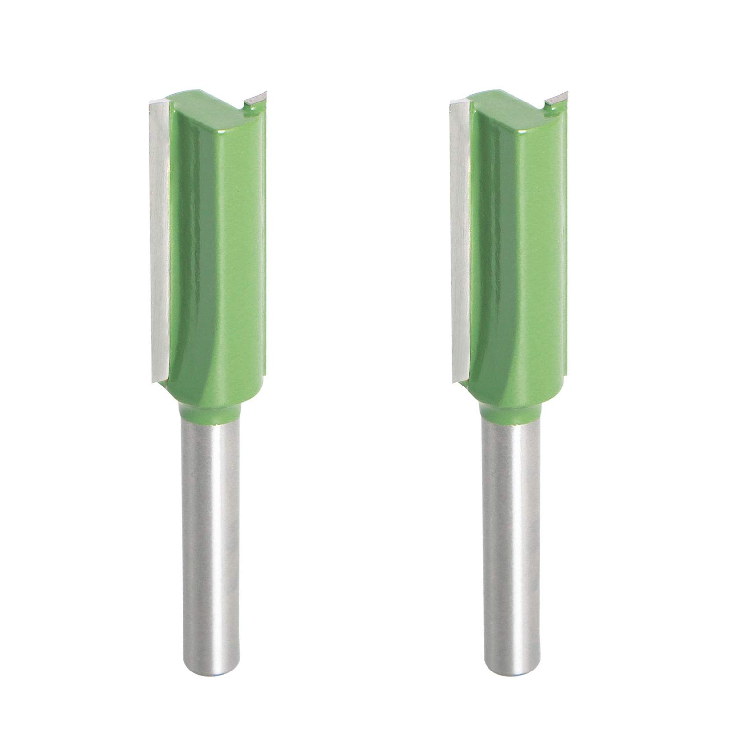 Aopin Router Bit 12mm Cutting Dia 6mm Shank Dia Double Flute Straight Bit Carbide for Woodworking Milling Cutter Tool, Green, Silver, 2Pcs