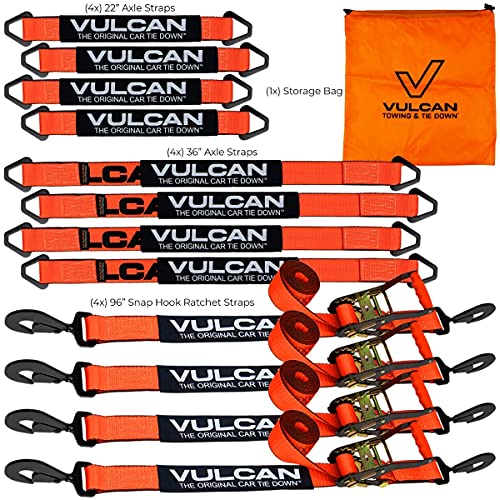 VULCAN Complete Axle Strap Tie Down Kit with Snap Hook Ratchet Straps