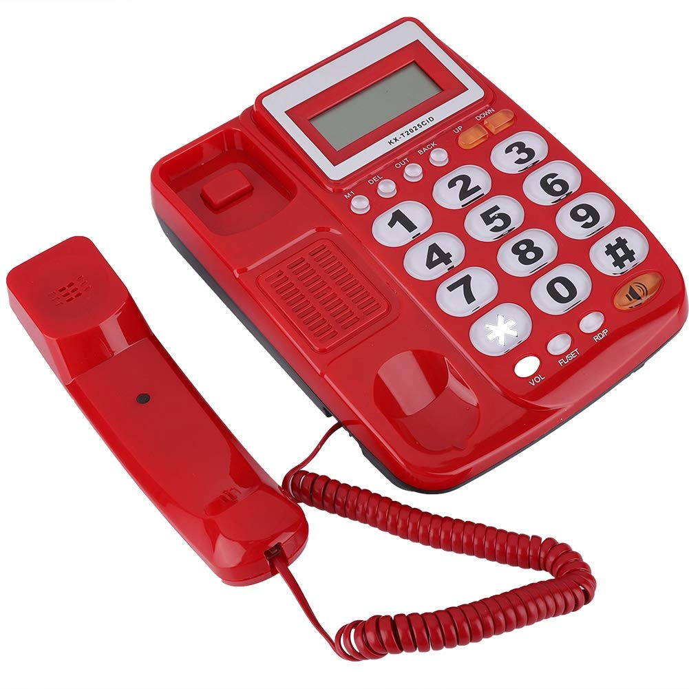 Wired Telephone, Wired Table Landline Phone with LCD Poster for Hotel, Home, Office (Red)
