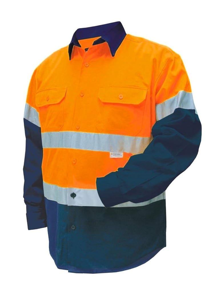superb uniforms & workwear high visibility men's work shirt orange navy long sleevs