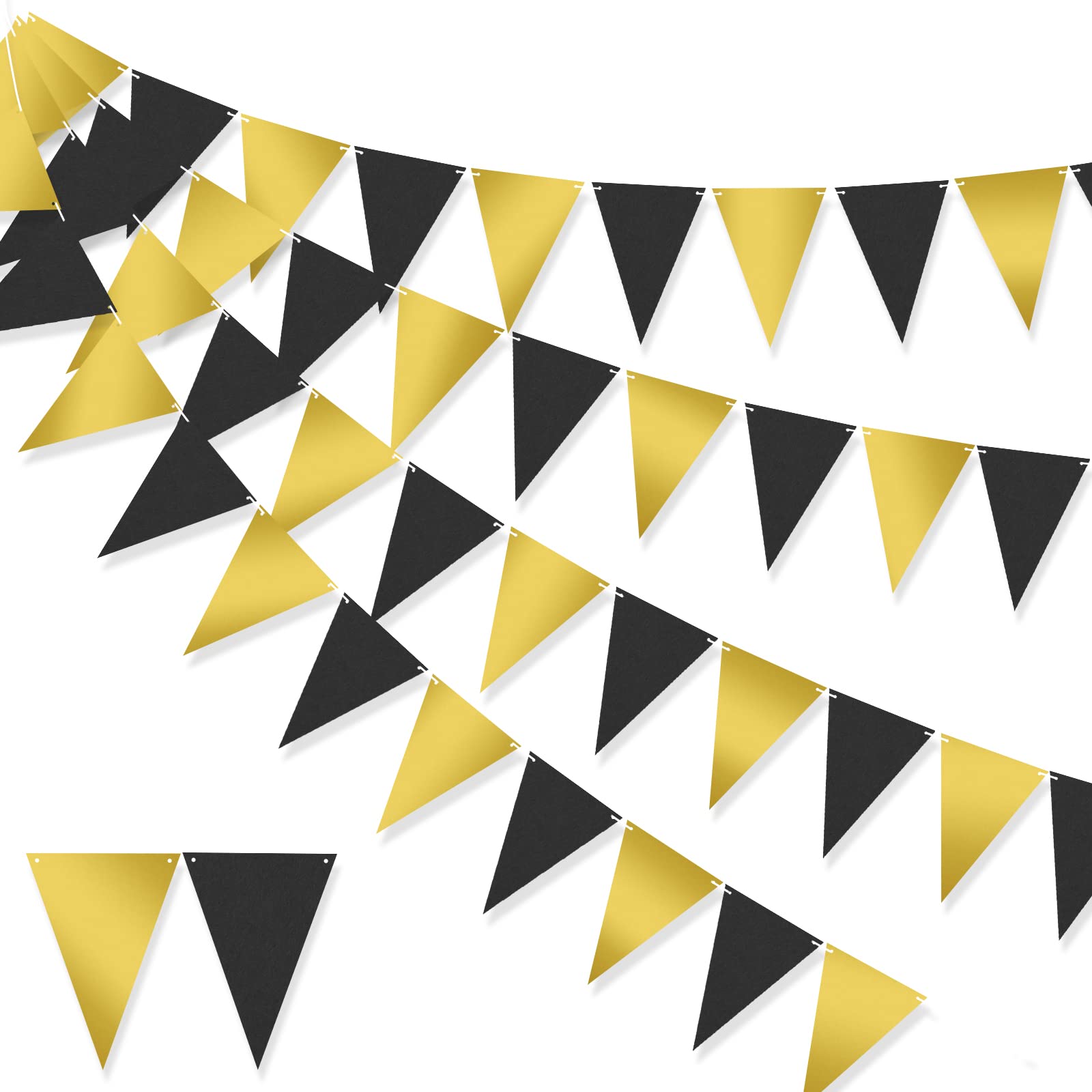 Andiker Black and Gold Banner Bunting Party Decorations, 26 Ft Black Golden Theme Triangle Bunting Flags Garden Pennant for Birthday Wedding Graduation Anniversary Celebration Decoration