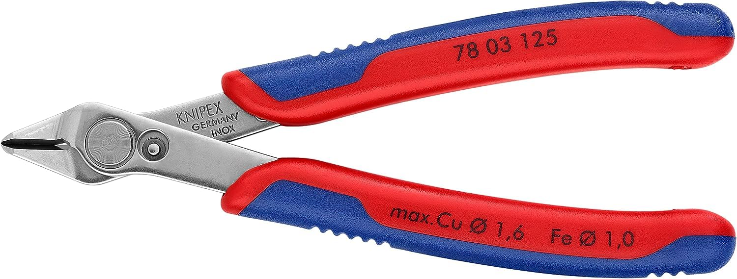 KNIPEX Electronic Super Knips Electronics Diagonal Cutter, 125 mm, Soft Wire (Copper) to 1.6 mm, Medium Hard Wire to 1 mm, Wire Cutter, 78 03 125