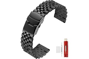SINAIKE Super Brushed & Polished 3D Solid Black Stainless Steel Watch Bracelet Band 20mm Security Double Deployment Buckle