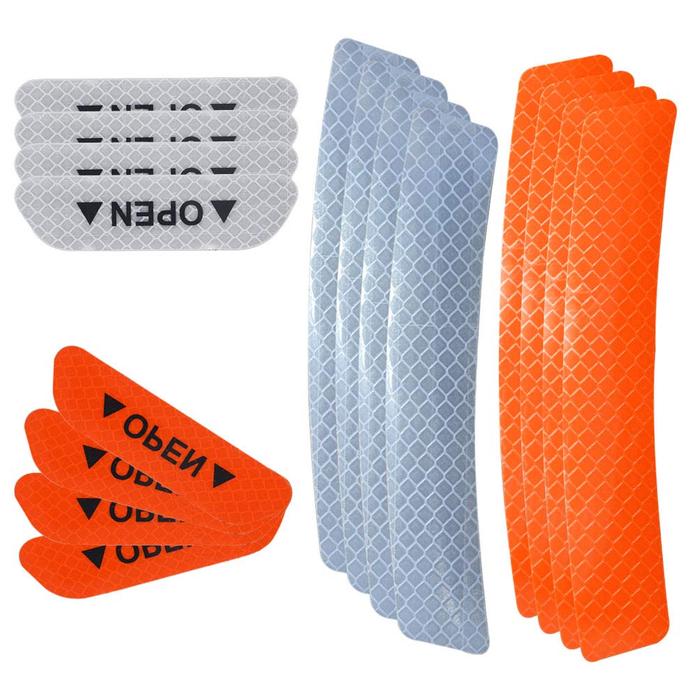 senvenelec Advanced Open The Door Car Door Anti-Collision Warning Reflective Sticker, Universal Car Wheel Eyebrow Reflective Waterproof Sticker, Reflective Decals Strips, Orange and White -16Pcs