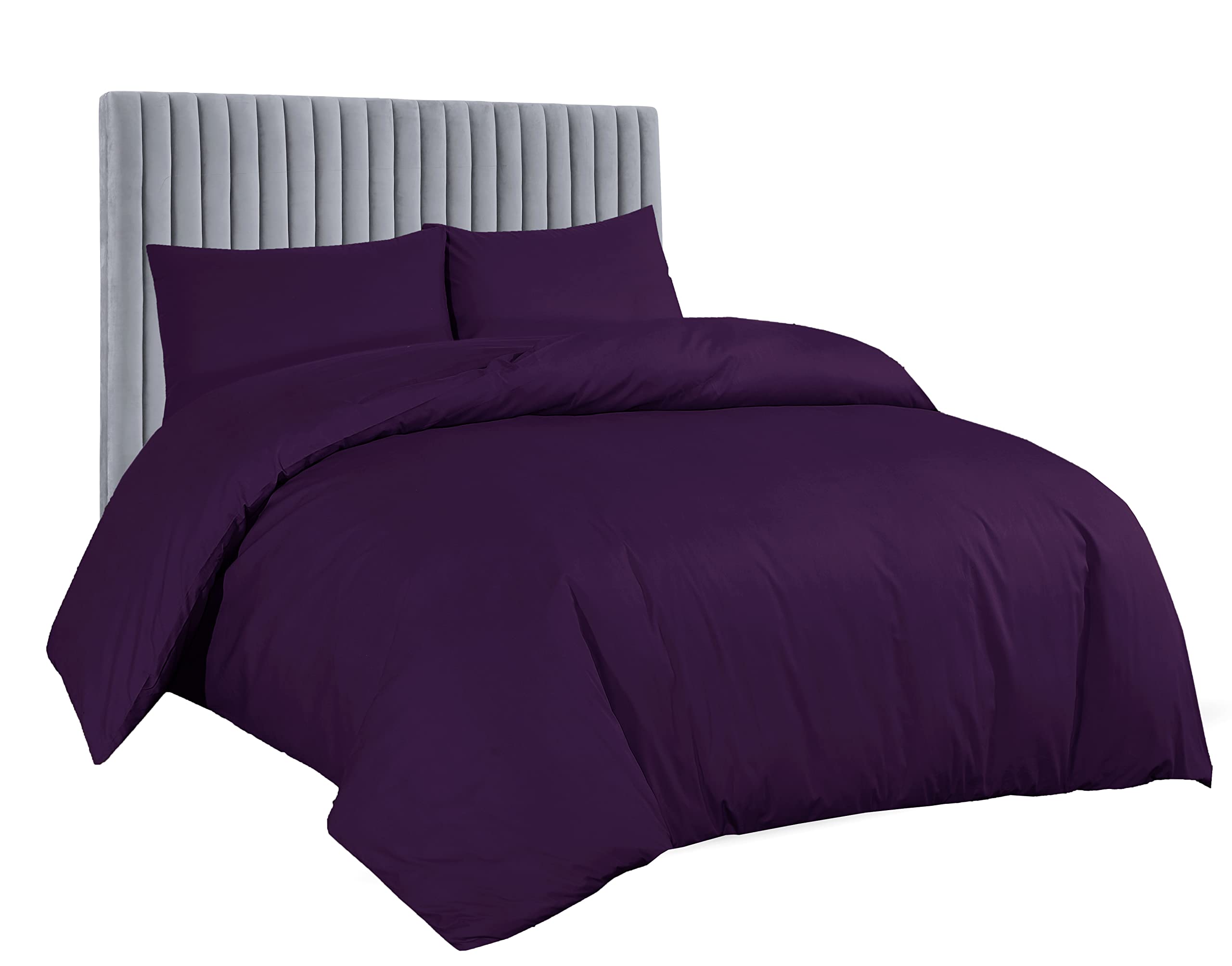 AATH COLLECTION Duvet Cover Bedding Set, Single, Double, King, Super King Size Egyptian Cotton Duvet Set with Pillow Cases. 100% Long Staple Soft Cotton Duvet Set with Easy Closure (Single, Plum)
