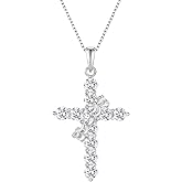 YIFSIY Rotated Crown Cross Necklaces for Women, 925 Sterling Silver Round Cut Zircon Neckalce Pendant With Ring Birthstones Jewelry for Her