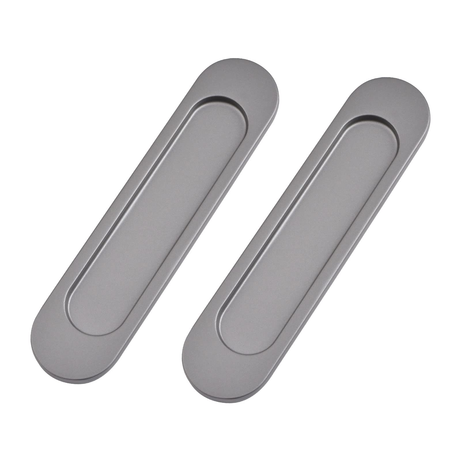 MOROBOR Self-Stick Oval Sliding Door Pulls, 2pcs Matte Gray Aluminum Alloy Flush Pull Punch-Free Handle for Sliding Barn Door Windows Cabinets/15cm — image 1