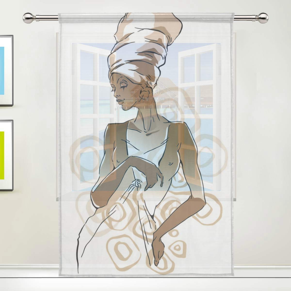 ISAOA Tulle Sheer Curtain,African Woman Portraits Window Curtain for Living Room/Bedroom Window Home Fashion & Decoration, Single panel, 52 x 84 Inches