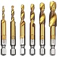 Bestgle 6 Pcs Titanium Drill Tap Combination Bit Set Countersink Taps Drill Bits 1/4 Inch Hex Shank Screw Tapping Countersink