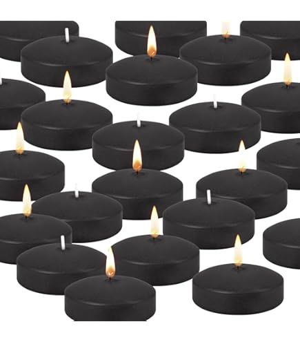 Mega Candles 24-Pack Black Floating Candles | 2 Inch Unscented Hand-Poured Wax Discs For Decor