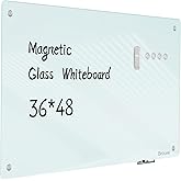 Magnetic Glass Whiteboard - Glass Dry Erase Board 48"x36" Large Frameless Glass Board for Walls Office School and Home