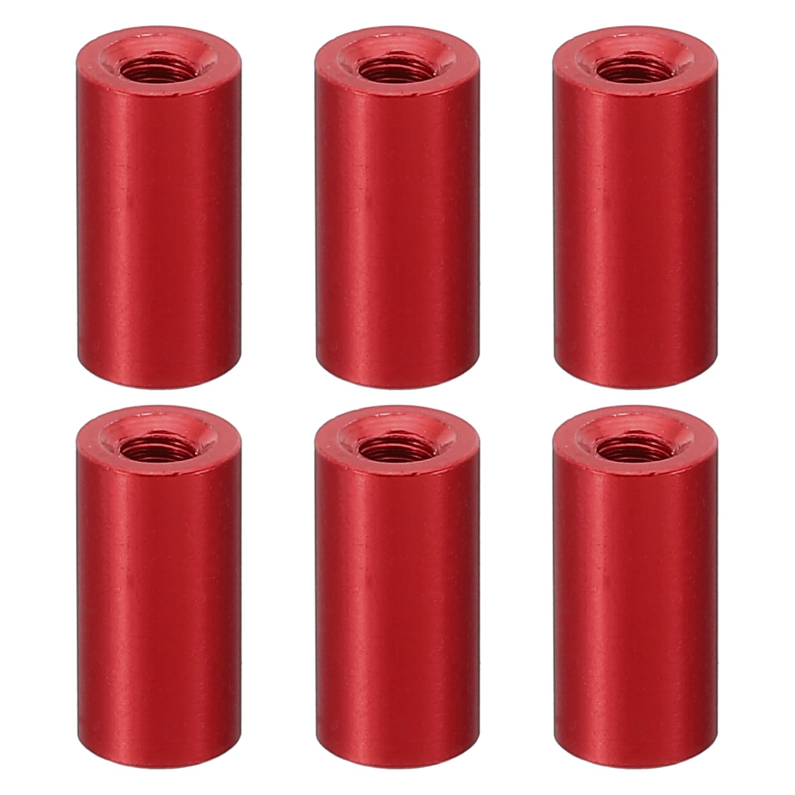 PATIKIL 12pcs M3 Metal Threaded Standoff Spacer Nuts, Round Aluminum Spacers Female Coupling Screws, 1/8" ID x 1/4" OD, Red 3x6x12mm — image 1