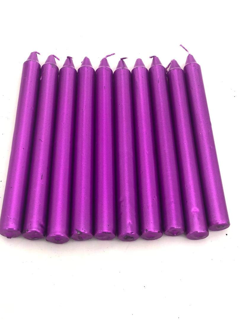 SHINE Dinner Metallic Coat Candles NON-DRIP Tapered Candles Home Party Church 10 PCS (PURPLE)