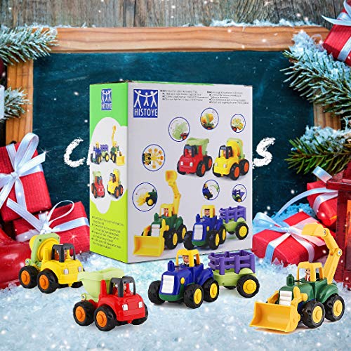 HISTOYE Toy Trucks for 1 2 3 4+ Year Old Boys, Friction Powered Cars for Toddlers Construction Toys Set of 4 Dump Truck Toy, Tractor Toys, Bulldozer, Cement Mixer Truck, Preschool Gifts Boys & Girls