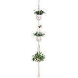 Aozita Classic Macrame 3 Tier Plant Hanger for Hanging Holder Flower Baskets Pot Indoor Outdoor Decor with 2 Hooks - 70 Inch