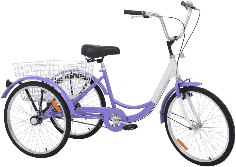 DoCred Adult Tricycles 24/26/20 Inch Three Wheel Bike Cruiser Bicycle, Adult Tricycle for Men/Women/Seniors/Young