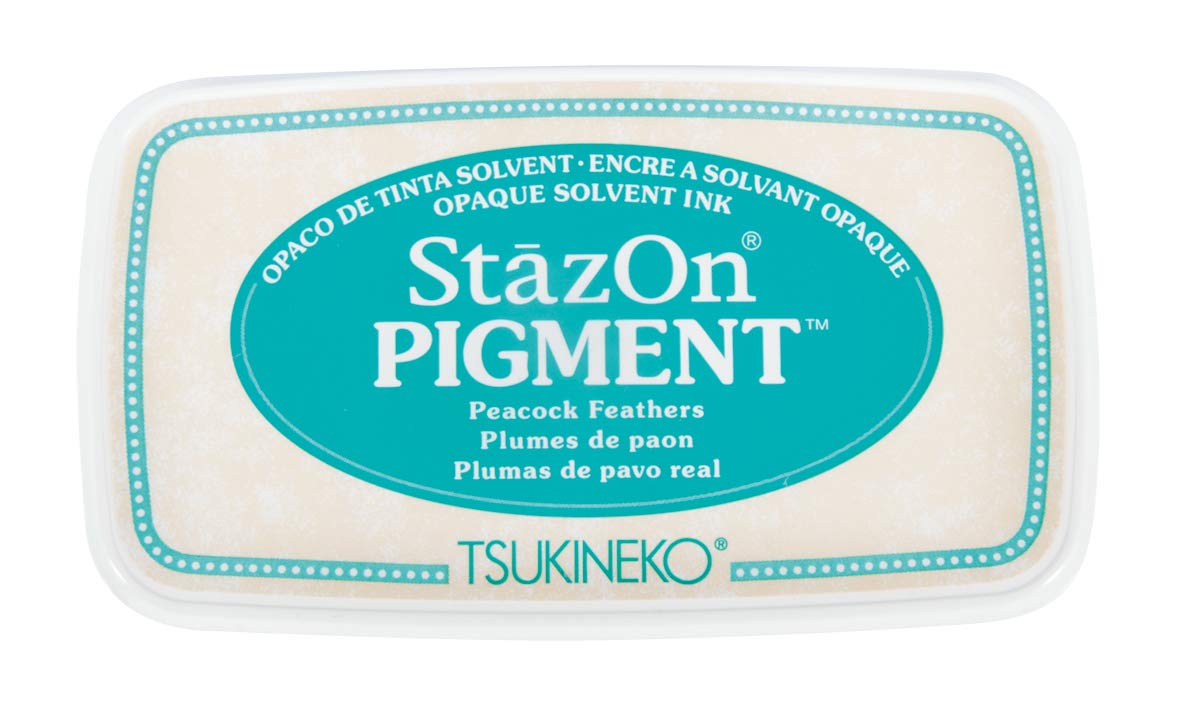 Rayher 29206404 StazOn Stamp Pad for Papercrafts, Card Making and Scrapbooking, Pigment Ink Pad, Peacock Feathers, 9.6x5.5x2.2cm
