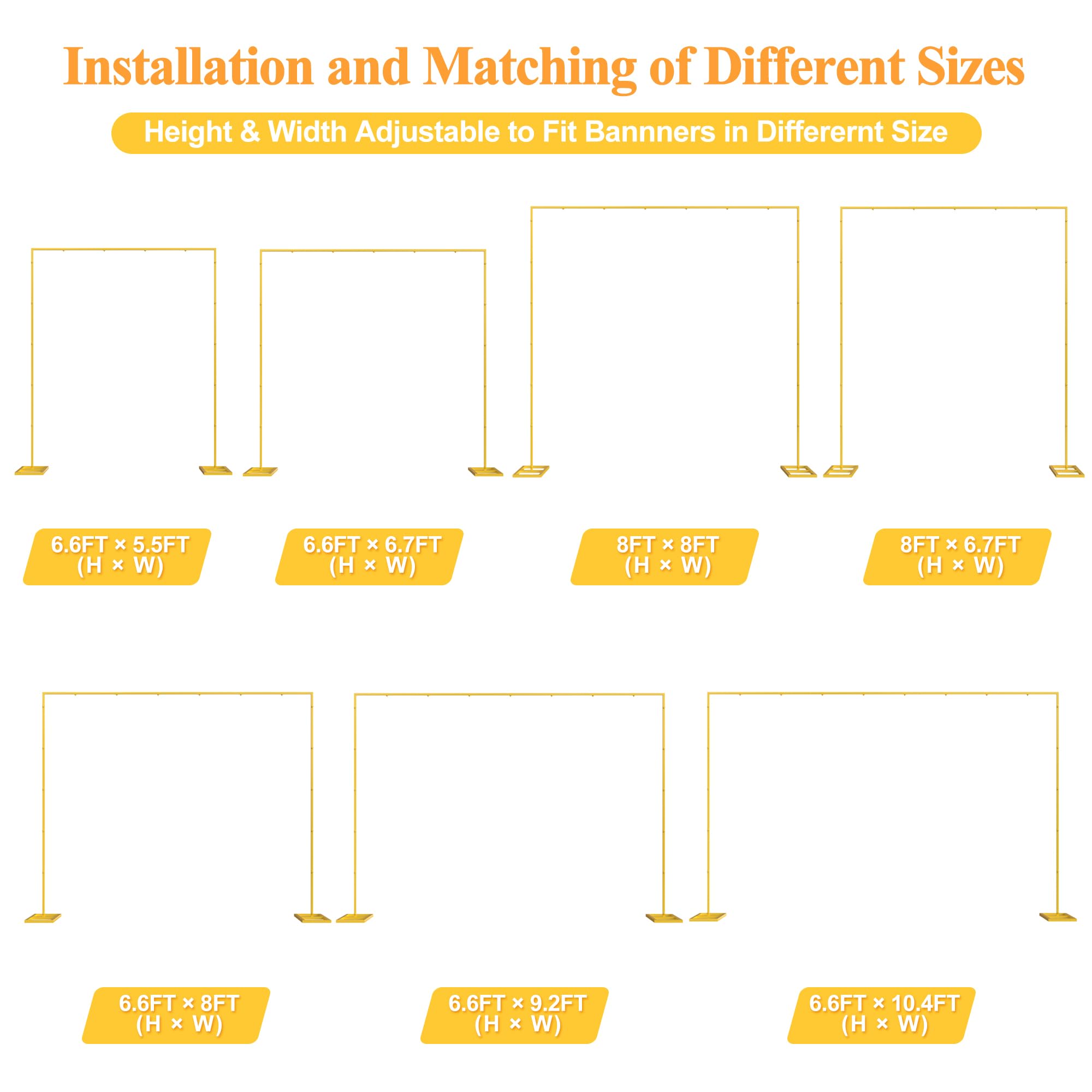 Heavy Duty Backdrop Stand 8ft x 8ft Gold Pipe and Drape Backdrop Stand Kit Adjustable Metal Backdrop Sand for Wedding Photobooth Exhibition Decoration