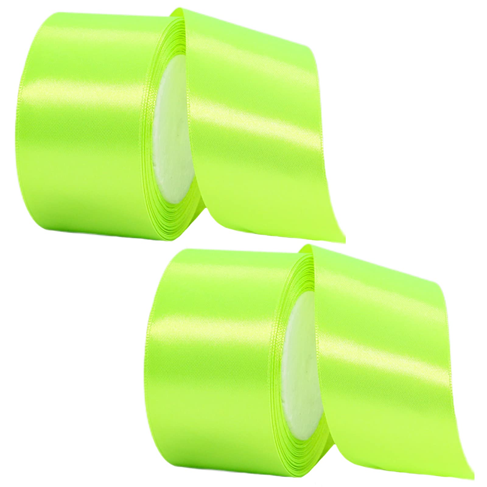 2 Rolls Thick Bright Green Satin Ribbon - 50mm Wide, 22M, Double Sided for Gift Wrapping, Crafting, Cake Decoration, Hair Bows, Bouquets, Christmas & Wedding