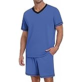 Ekouaer Men's Pajama Sets Shorts Short Sleeve Pj Sets Loungewear Lightweight Lounge Sets with Pockets