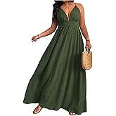 Floerns Women's Plus Size V Neck Maxi Cami Dress Criss Cross Backless Flowy Dresses