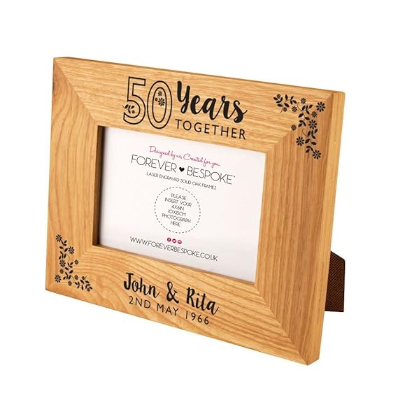 Personalised Engraved 50th Golden Anniversary Oak Photo Frame, Unique