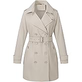 Bellivera Women's Double-Breasted Classic Lapel Slim Windproof Trench Coat with Belt (Crop Length)