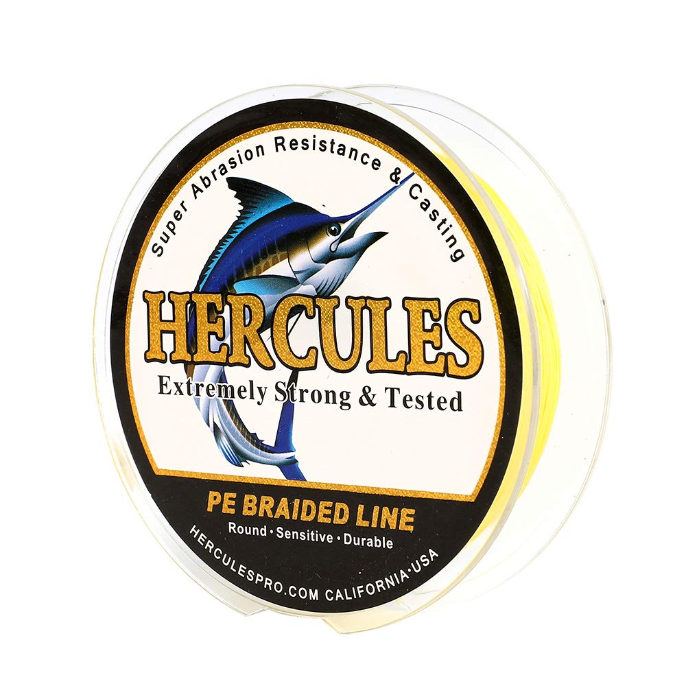 Hercules Super Cast 300M 328 Yards Braided Fishing Line 20 LB Test for Saltwater Freshwater PE Braid Fish Lines Superline 8 Strands - Yellow, 20LB (9.1KG), 0.20MM