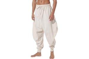 AITFINEISM Men's Drawstring Aladdin Hippie Harem Pants Loose Drop Crotch Trousers