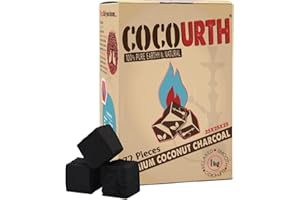 CocoUrth 100% Natural Hookah Coconut Shell Charcoal Cube 25x25x25mm 72 PCS Electric Burner Briquettes Used Also for Cooking, Grilling, Barbecuing, Incense Narguile Coal (1kg)