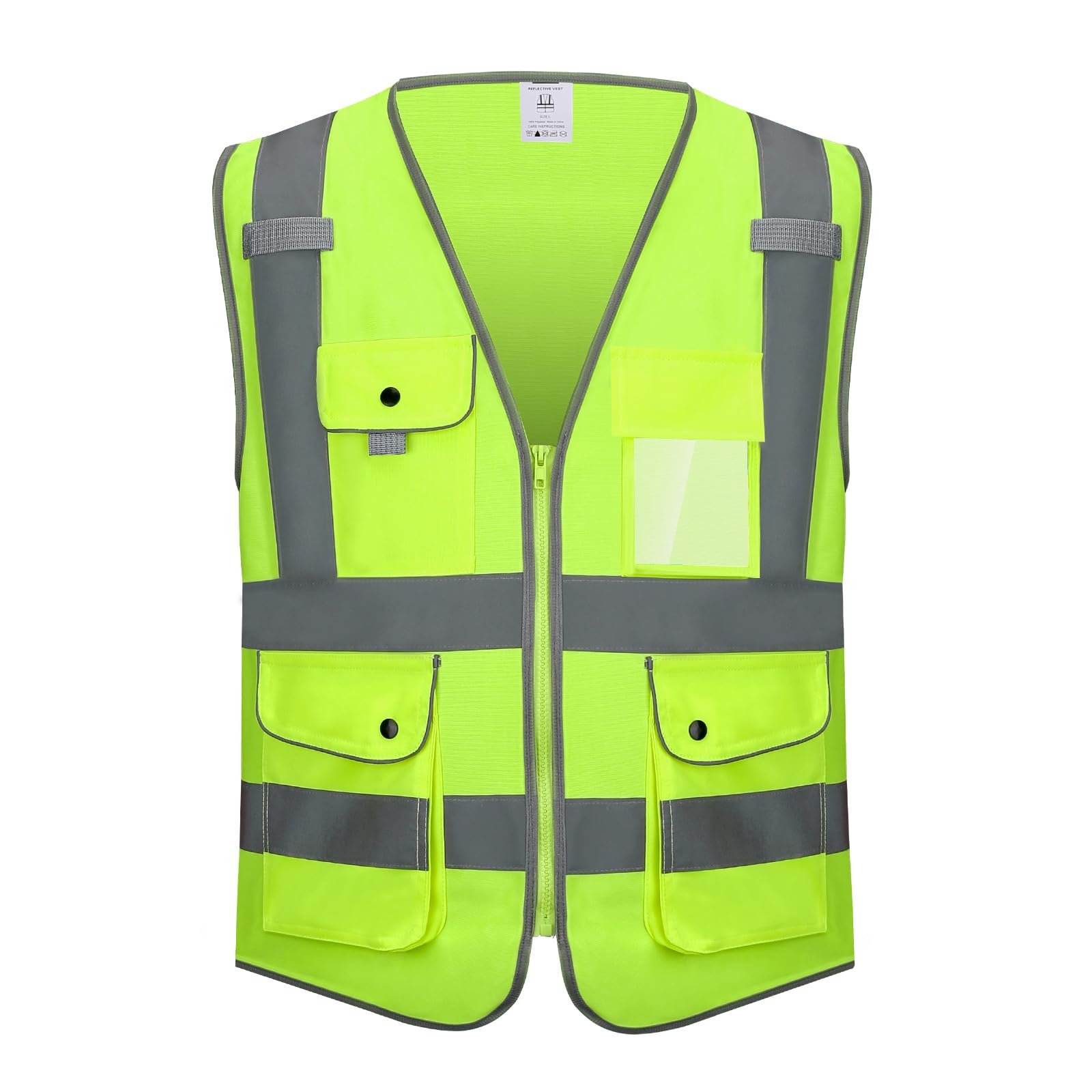 KANMORE Hi Vis Safety Vest EN ISO 20471 – High Visibility Reflective Vest with 7 Pockets & Side Hand Pockets, Zipper Front Workwear for Construction, Security, Cycling & Winter Use (Yellow, XXL)