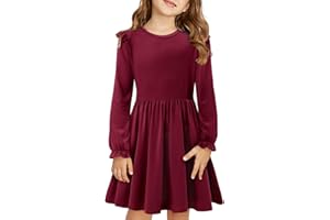 Yoklass Girls Long Sleeve Dress Casual A Line Ruffle Twirly Skater Dresses 4-13 Years