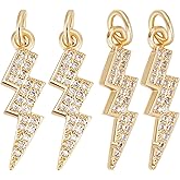 Beebeecraft 1 Box 12Pcs Cubic Zirconia Lightning Charms 18K Gold Plated Brass Flash Thunder Charms for Bracelet Necklace Earrings DIY Jewelry Making