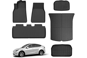 AIQIYING Floor Mats ＆ Cargo Liners ＆ Storage Mats Compatible with 2020 2021 2022 2023 2024 Model Y 5-Seats Models，All Weather Protection 3D Waterproof Durable Anti-Slip Custom-fit Set Accessories