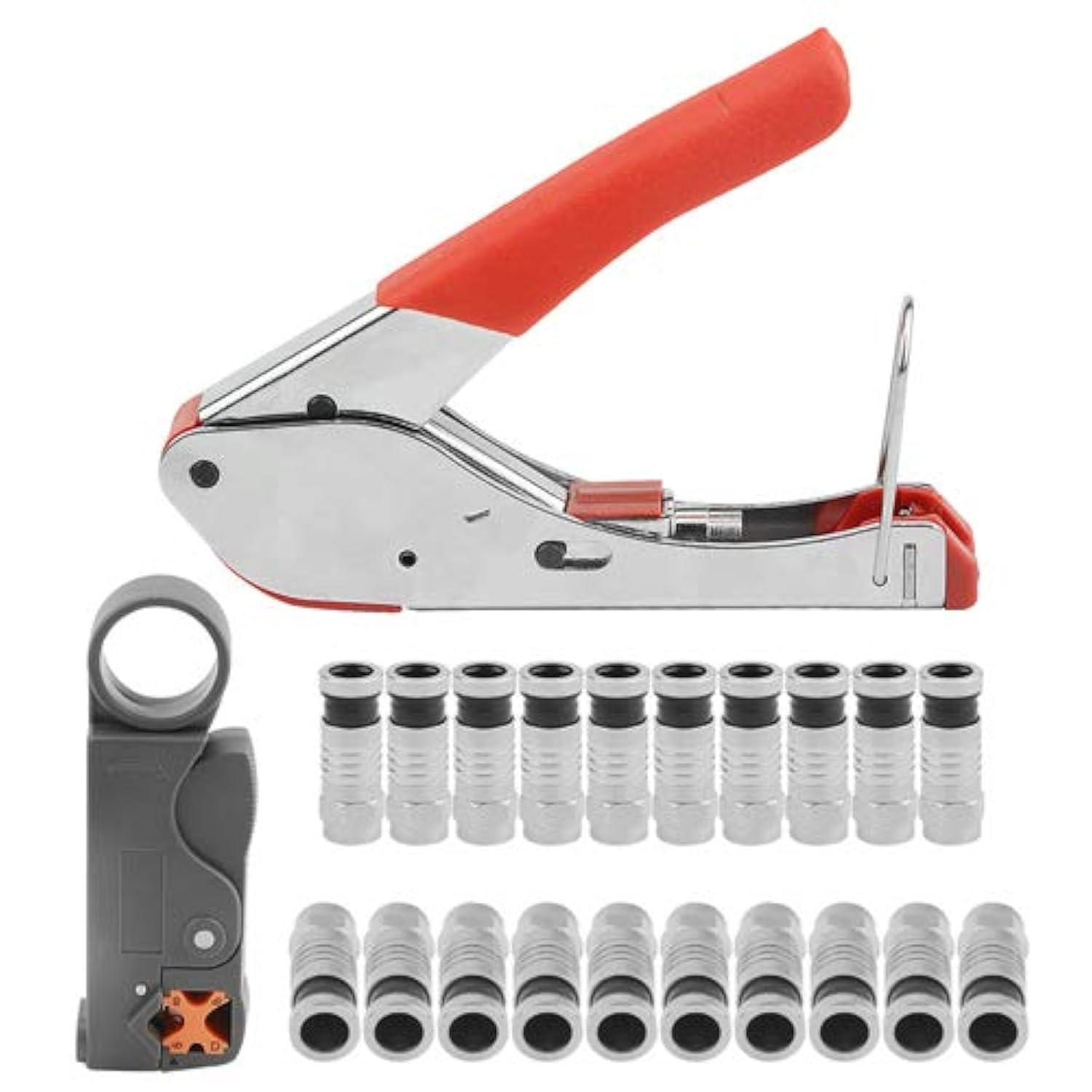 WMYCONGCONG Coaxial Cable Stripper Compression Tool Wire Terminal Crimper Coaxial Cable Stripping Tool for RG59 RG6 w/ 20 PCS F Connectors