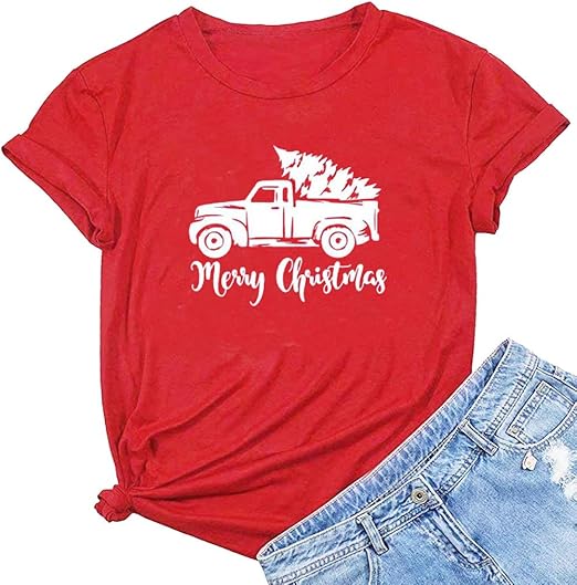 Merry Christmas Shirts Women Cute Short Sleeve Christmas Tee Tops Funny Christmas Shirts Cute