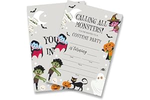 Dumyum Halloween Costume Birthday Invitations, 20 Spooky Halloween Costume Party Invites with Envelopes for Kids, Double-Sided