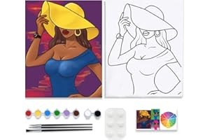 VALLSIP Paint and Sip Canvas Painting Kit Pre Drawn Canvas for Painting for adults Stretched Canvas Couples Games Date Night Afro Queen Paint Party Supplies Favor (8x10)
