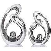 Silver Ceramic Home Decor, Ceramic Abstract 2 Piece Set, Mid-Century Modern Art Decor and Accessories, Living Room Coffee Tab