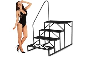 NTIIBCUY Swimming Pool Ladder Above Ground, RV Step Stool Ladder, Hot Tub Steps with Handrail, 660 lb Load Capacity Pool Stairs Pool Steps for Travel Trailers, Spa, Camper, 5th Wheels (4 Step, 1 Handle)