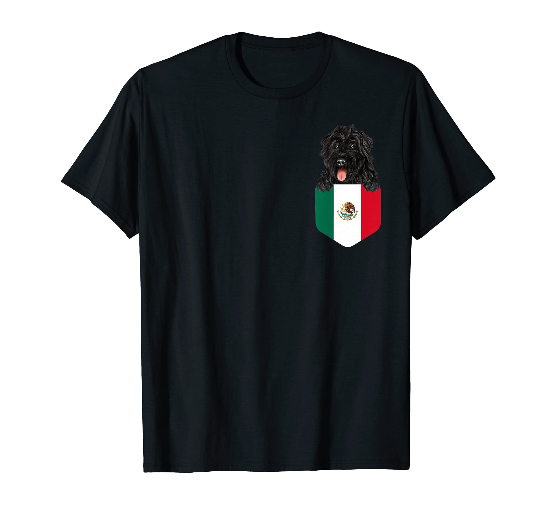 Mexico Flag Bouvier des Flandres Dog In Pocket T-Shirt