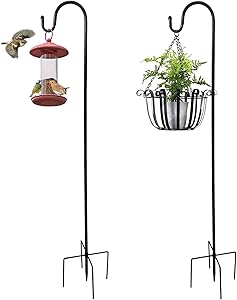 GKanMore 2 Pack 47 Inch Shepherds Hook Heavy Duty Metal Garden Hanging Stake Outdoor Plant Stand Hook Garden Hanger Pole for Hanging Bird Feeders Lanterns Solar Lights Plants