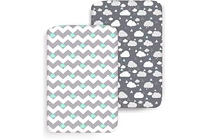 COSMOPLUS Stretch Fitted Pack n Play Playard Sheets 2 Pack for Mini Crib Sheet Set,Pack n Play Mattress Cover, Ultra Stretchy Soft,Whale/Cloud