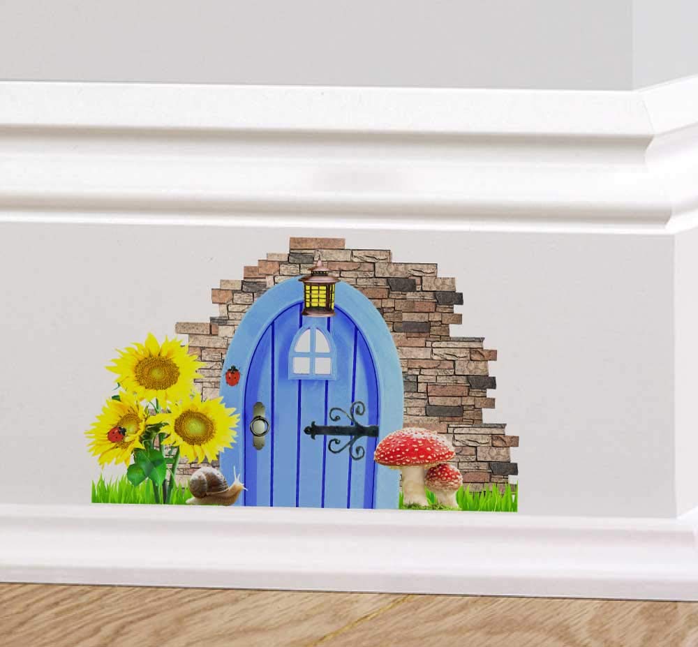 60 Second Makeover Limited Full Colour Blue Fairy Houses Pixie Elf Door Wall Stickers Fairy Garden Decal Skirting Board Sticker Self Adhesive Vinyl Wall Transfers Mural